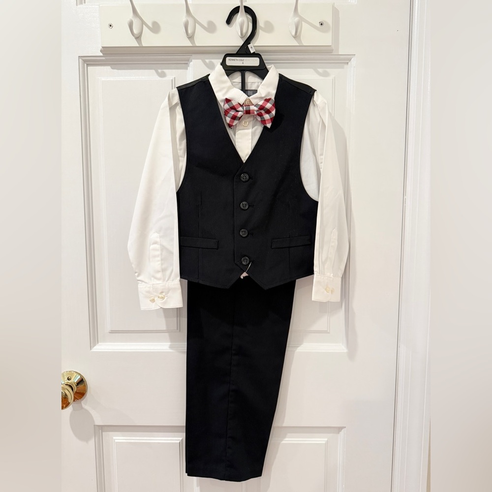 Kenneth Cole Black Vest with Red Checkered Bow Tie